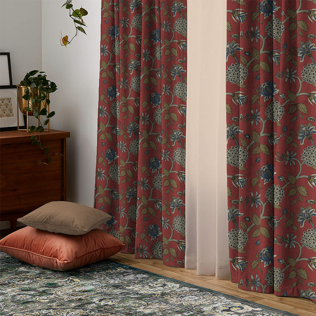 Garden Charm Floral Barn Red Velvet Room Darkening Curtains Set Of 2 - (DS542C)