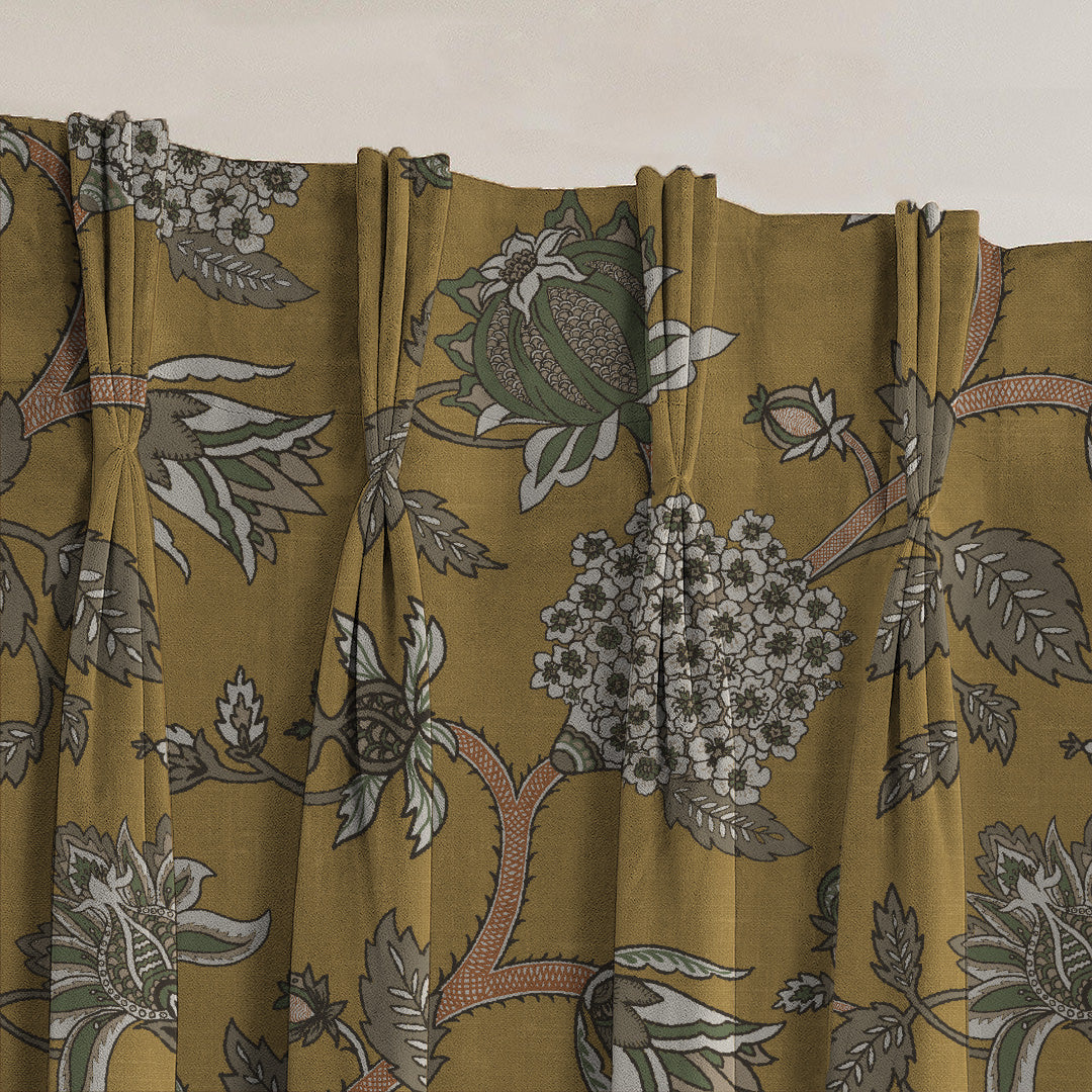 Garden Charm Floral Mustard Yellow Velvet Room Darkening Curtains Set Of 2 - (DS542D)
