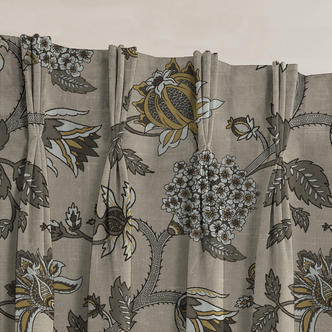 Garden Charm Floral Tan Velvet Room Darkening Curtains Set Of 2 - (DS542E)