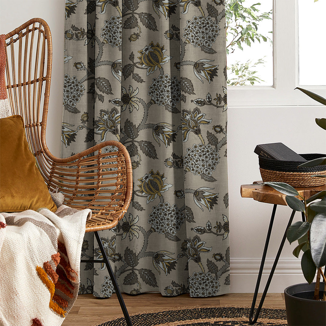 Garden Charm Floral Tan Velvet Room Darkening Curtains Set Of 2 - (DS542E)