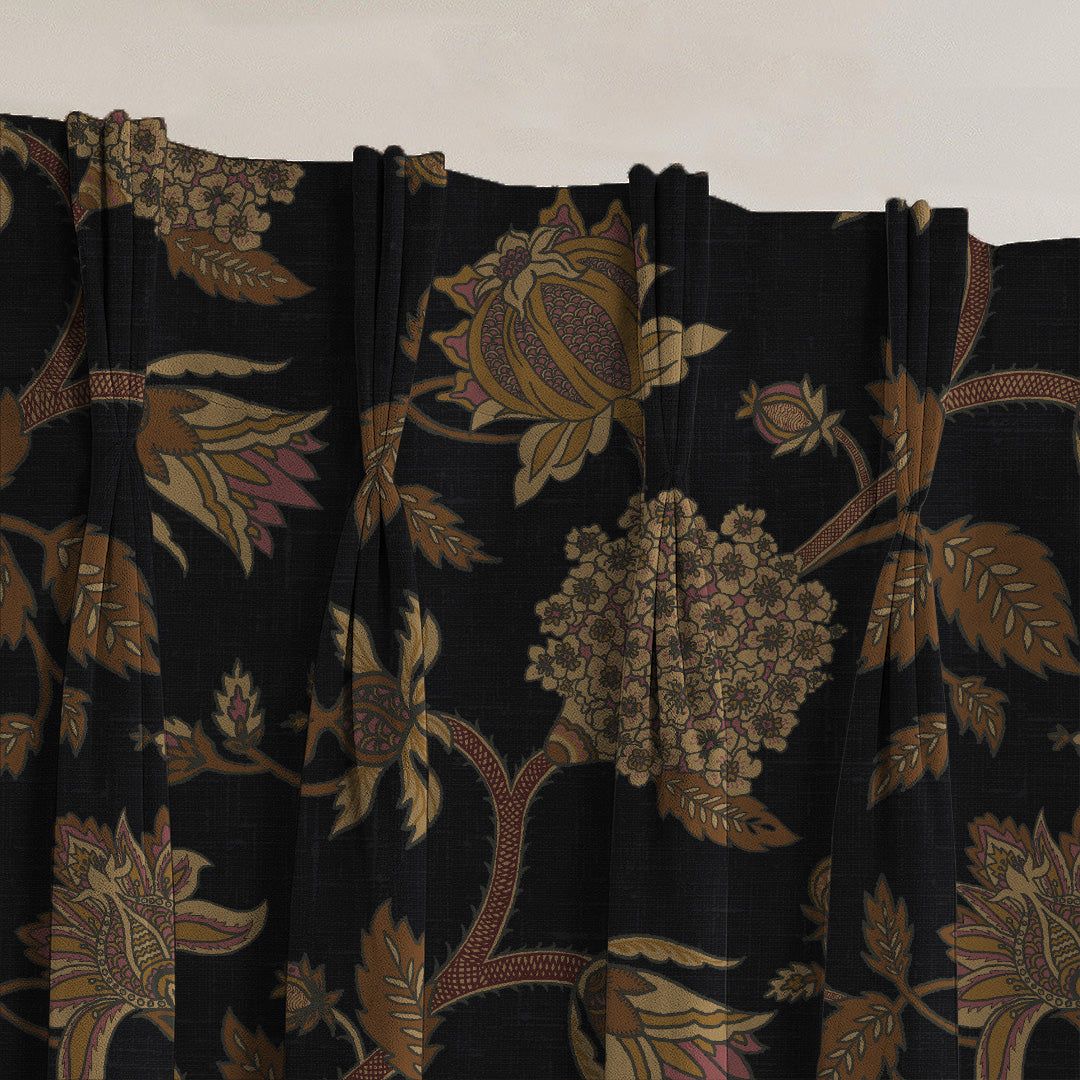 Garden Charm Floral Metal Black Velvet Room Darkening Curtains Set Of 2 - (DS542F)