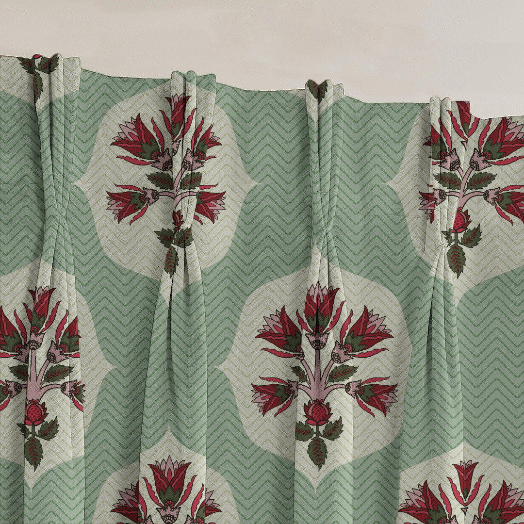 Ethnic Charm Indie Seafoam Green Velvet Room Darkening Curtains Set Of 2 - (DS543A)