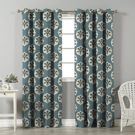 Ethnic Charm Indie Ocean Blue Velvet Room Darkening Curtains Set Of 2 - (DS543B)