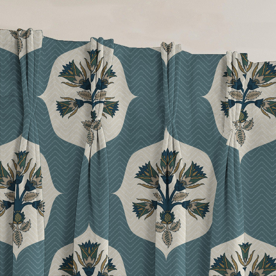 Ethnic Charm Indie Ocean Blue Velvet Room Darkening Curtains Set Of 2 - (DS543B)