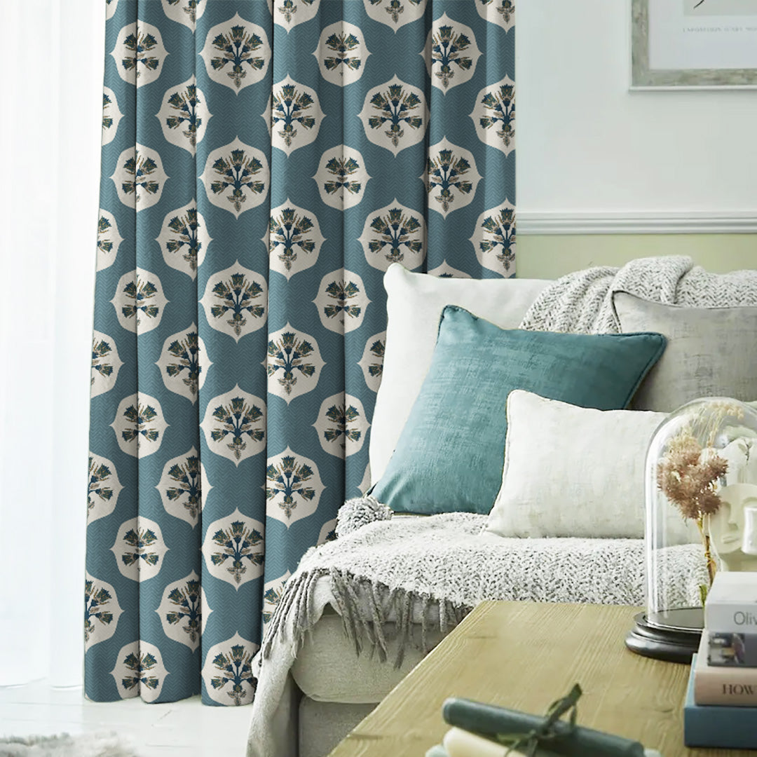 Ethnic Charm Indie Ocean Blue Velvet Room Darkening Curtains Set Of 2 - (DS543B)