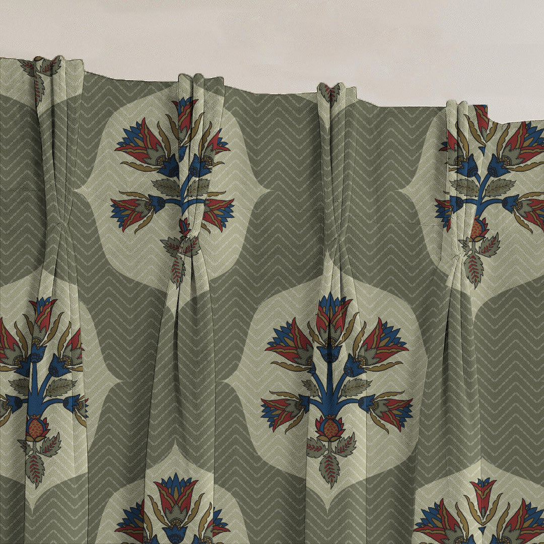 Ethnic Charm Indie Grass Green Velvet Room Darkening Curtains Set Of 2 - (DS543C)