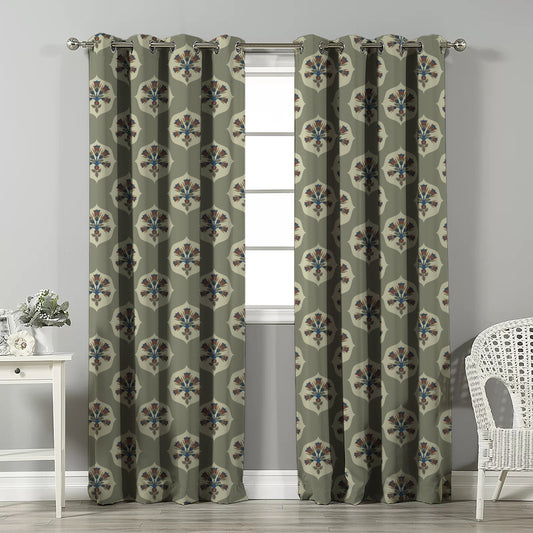 Ethnic Charm Indie Grass Green Velvet Room Darkening Curtains Set Of 2 - (DS543C)