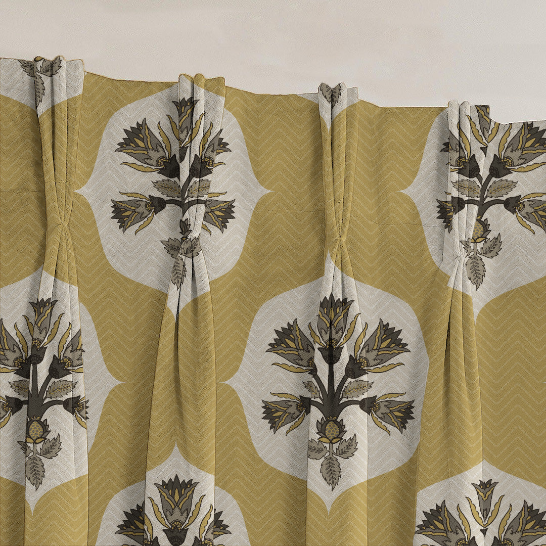 Ethnic Charm Indie Mustard Yellow Velvet Room Darkening Curtains Set Of 2 - (DS543D)