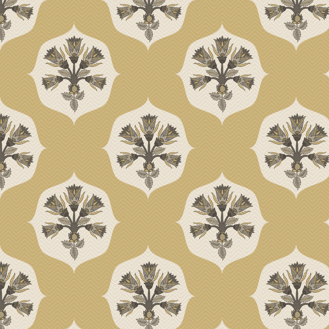 Ethnic Charm Indie Mustard Yellow Velvet Room Darkening Curtains Set Of 2 - (DS543D)