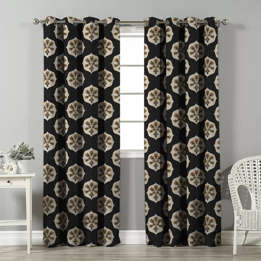 Ethnic Charm Indie Metal Black Velvet Room Darkening Curtains Set Of 2 - (DS543F)