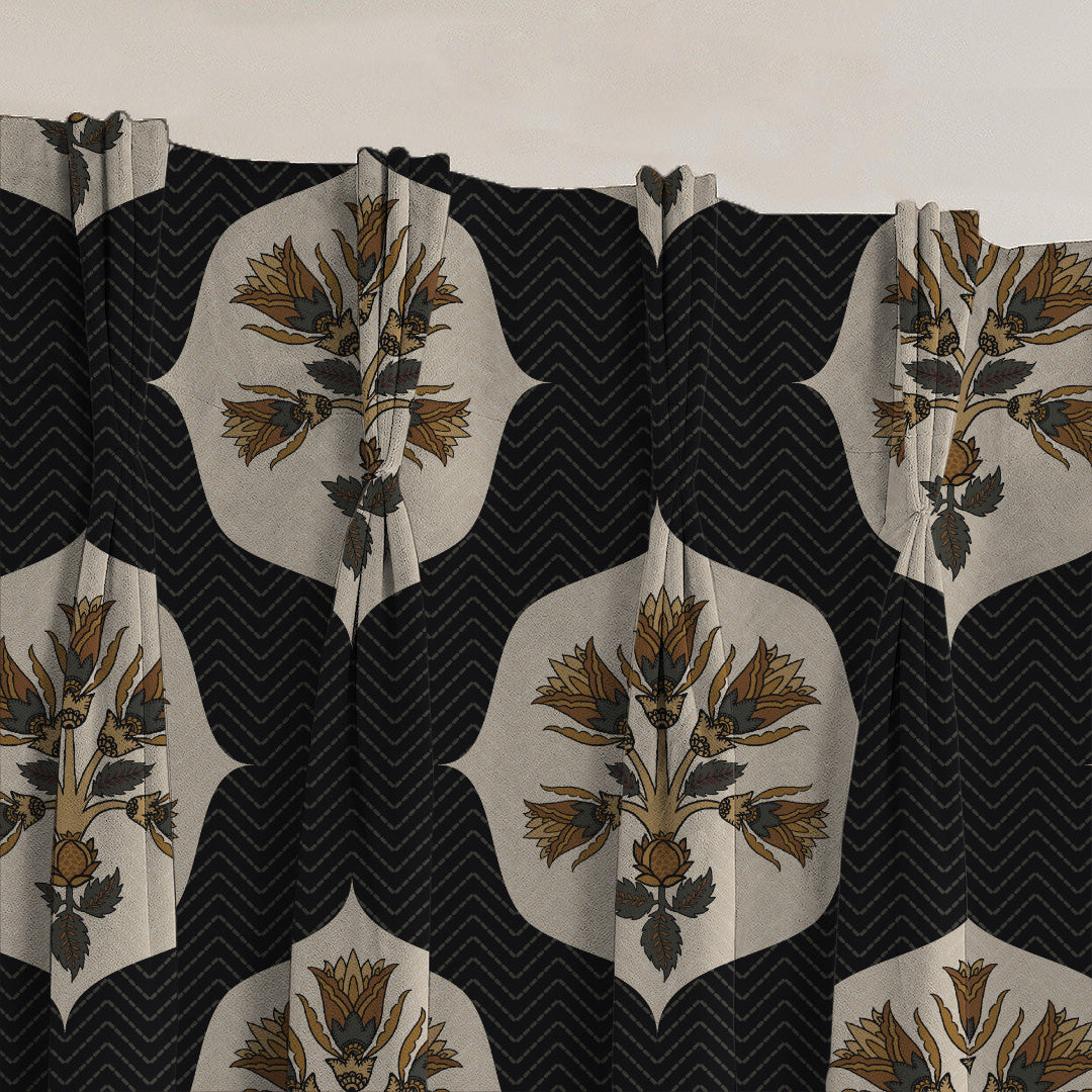 Ethnic Charm Indie Metal Black Velvet Room Darkening Curtains Set Of 2 - (DS543F)