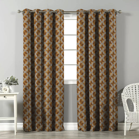 Urban Weave Geometric Mustard Yellow Velvet Room Darkening Curtains Set Of 2 - (DS545D)