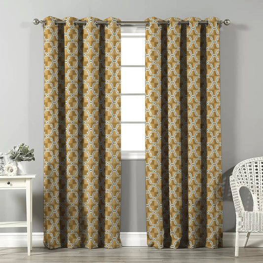 Urban Weave Geometric Corn Yellow Velvet Room Darkening Curtains Set Of 2 - (DS545E)