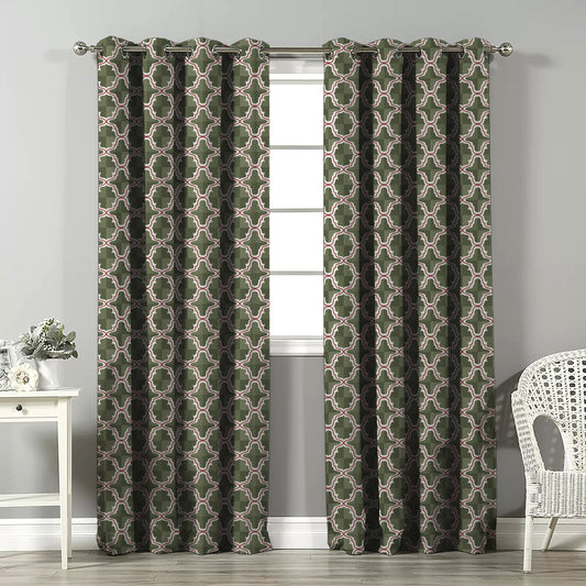 Urban Weave Geometric Grass Green Velvet Room Darkening Curtains Set Of 2 - (DS545A)