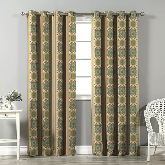Structured Symmetry Geometric Mustard Yellow Velvet Room Darkening Curtains Set Of 2 - (DS546D)