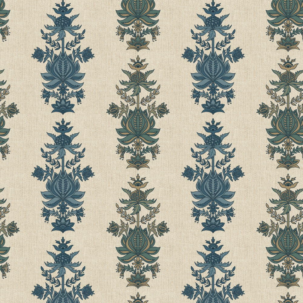 Desi Floral Indie Ocean Blue Velvet Room Darkening Curtains Set Of 2 - (DS547B)