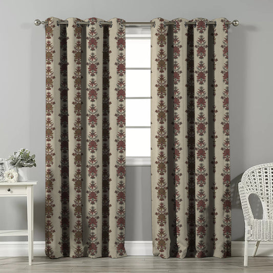 Desi Floral Indie Barn Red Velvet Room Darkening Curtains Set Of 2 - (DS547C)
