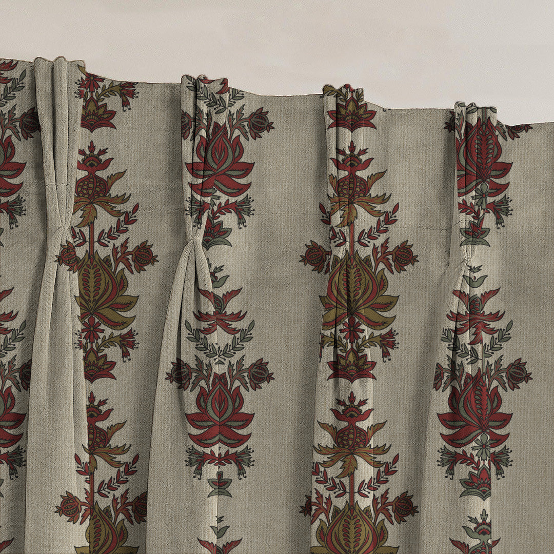 Desi Floral Indie Barn Red Velvet Room Darkening Curtains Set Of 2 - (DS547C)