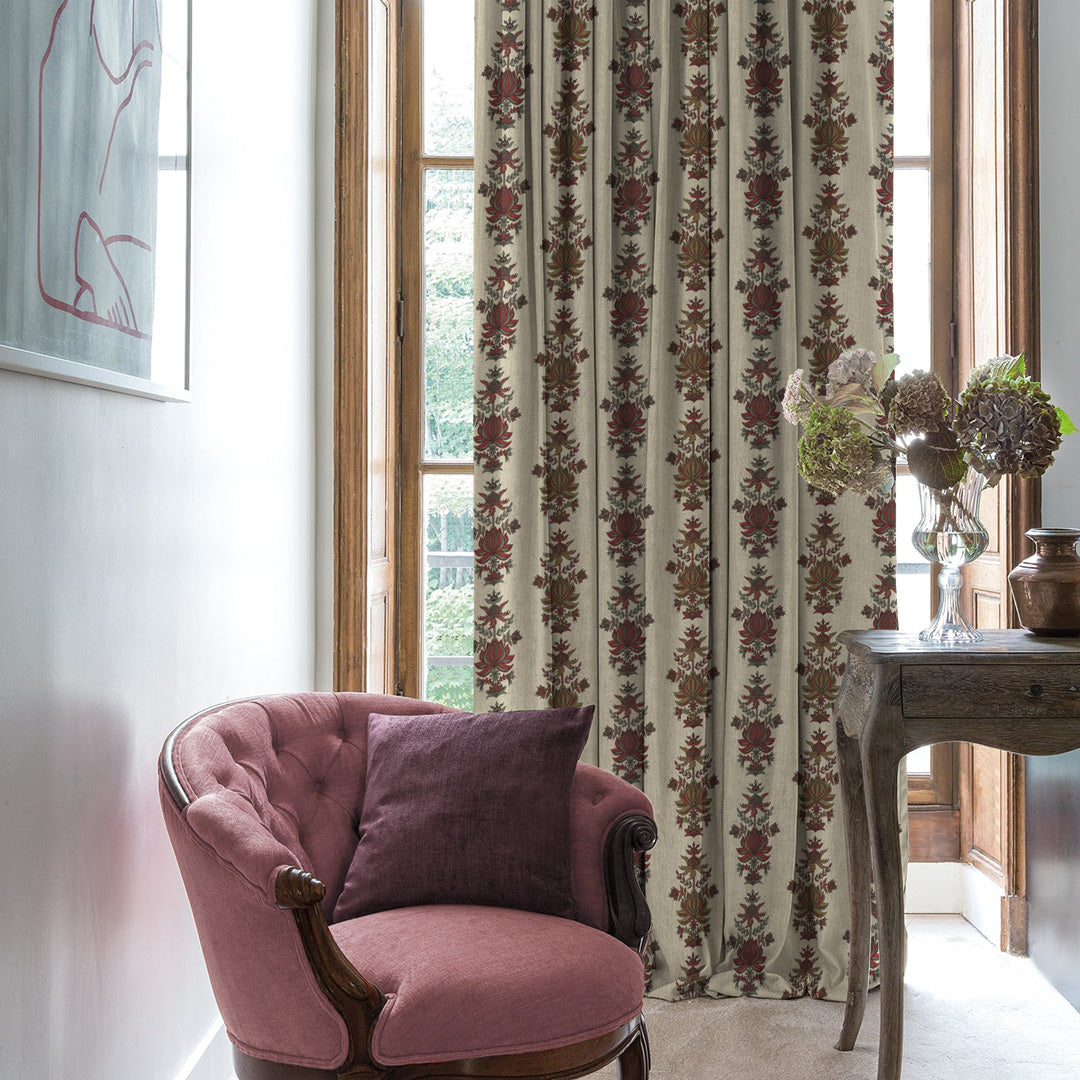 Desi Floral Indie Barn Red Velvet Room Darkening Curtains Set Of 2 - (DS547C)