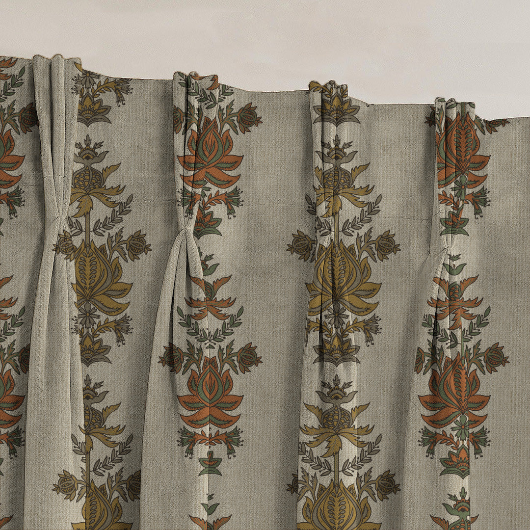 Desi Floral Indie Mustard Yellow Velvet Room Darkening Curtains Set Of 2 - (DS547D)