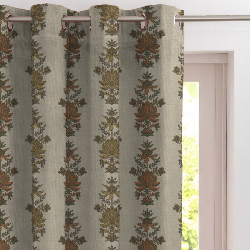 Desi Floral Indie Mustard Yellow Velvet Room Darkening Curtains Set Of 2 - (DS547D)