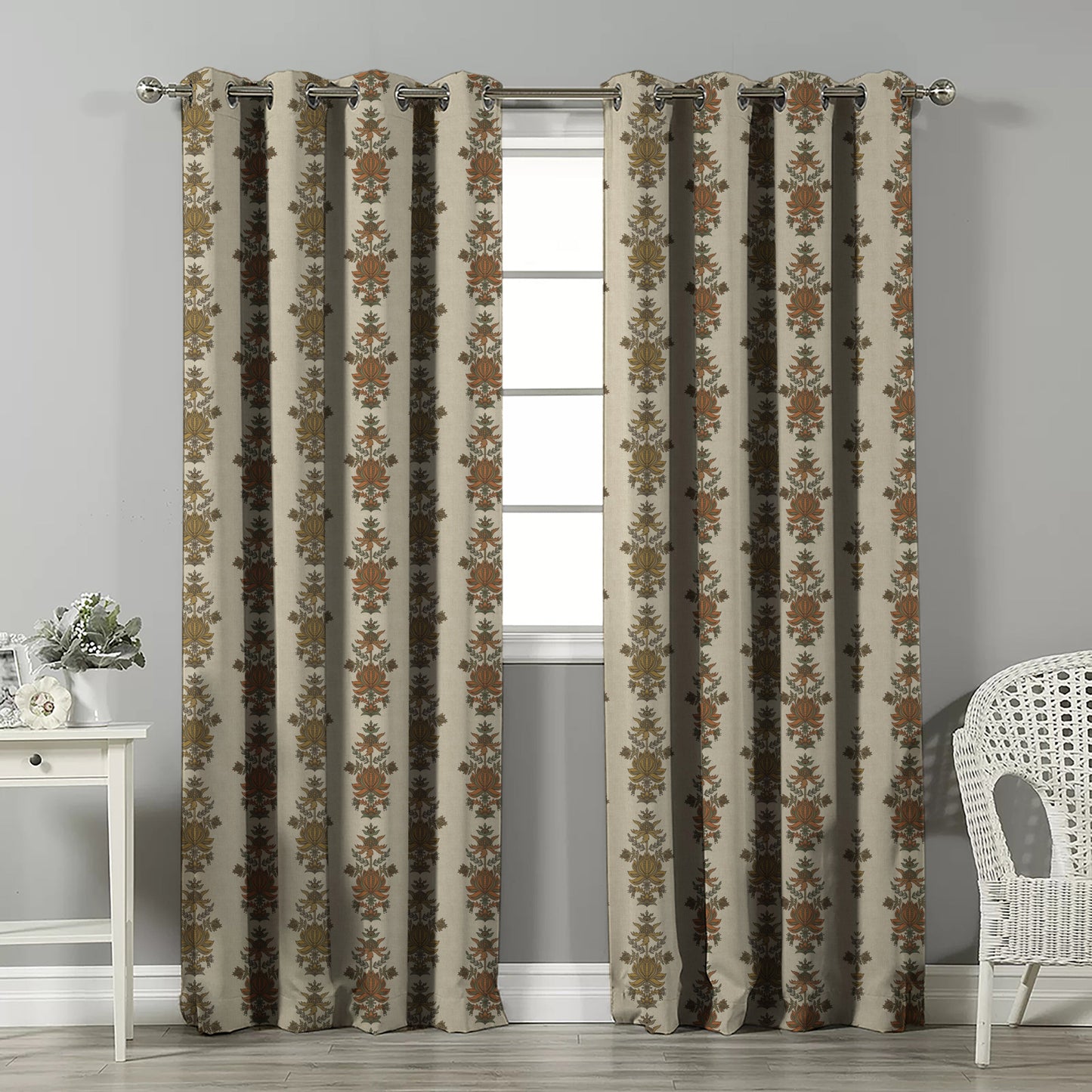 Desi Floral Indie Mustard Yellow Velvet Room Darkening Curtains Set Of 2 - (DS547D)