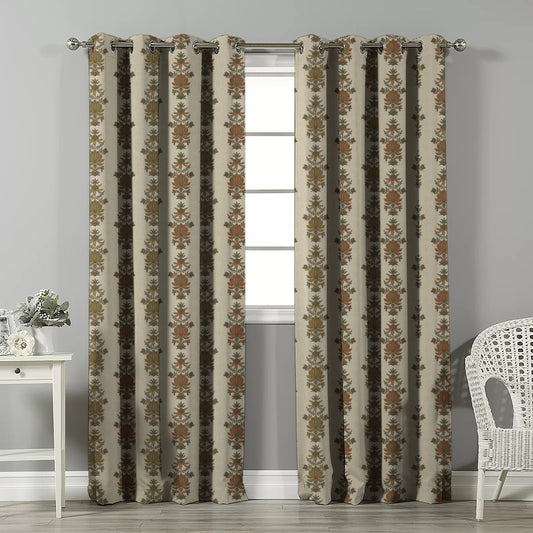 Desi Floral Indie Mustard Yellow Velvet Room Darkening Curtains Set Of 2 - (DS547D)