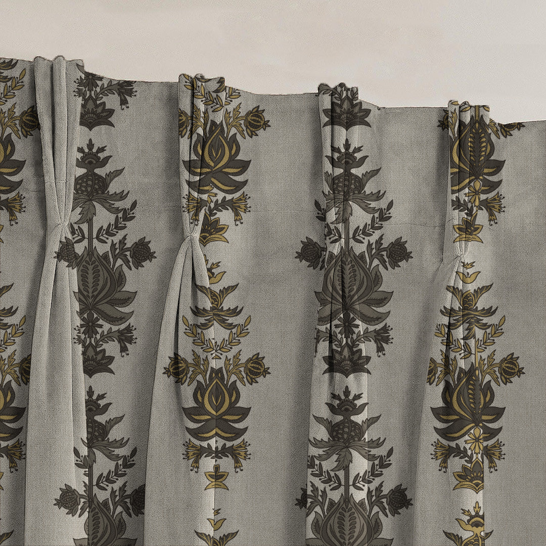 Desi Floral Indie Ash Grey Velvet Room Darkening Curtains Set Of 2 - (DS547E)