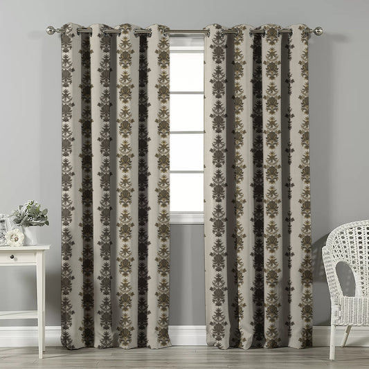 Desi Floral Indie Ash Grey Velvet Room Darkening Curtains Set Of 2 - (DS547E)