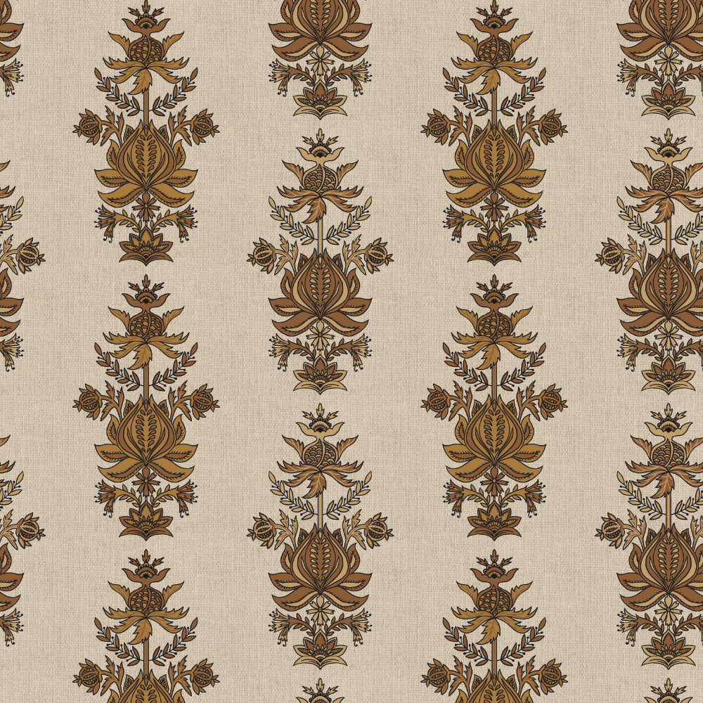 Desi Floral Indie Sand Beige Velvet Room Darkening Curtains Set Of 2 - (DS547F)