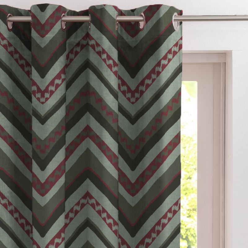 Chevron Harmony Geometric Seafoam Green Velvet Room Darkening Curtains Set Of 1pc - (DS548A)
