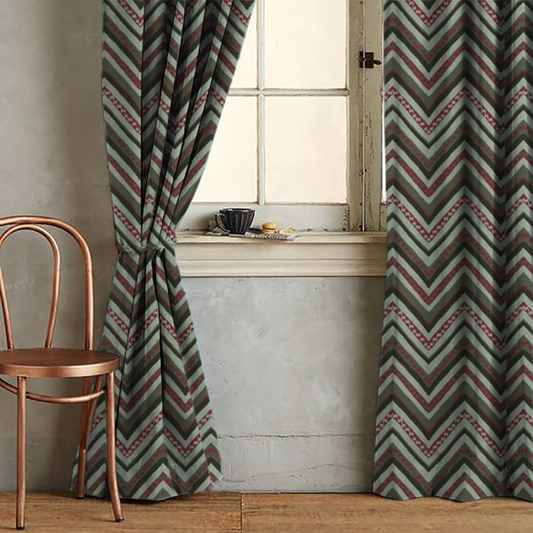 Chevron Harmony Geometric Seafoam Green Velvet Room Darkening Curtains Set Of 1pc - (DS548A)