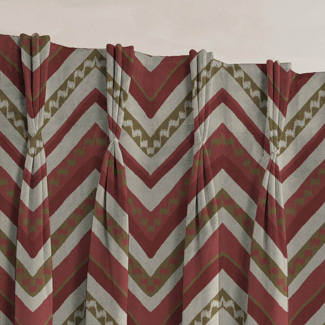 Chevron Harmony Geometric Barn Red Velvet Room Darkening Curtains Set Of 2 - (DS548C)