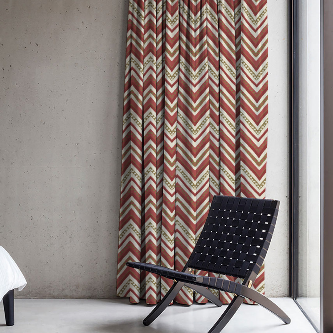 Chevron Harmony Geometric Barn Red Velvet Room Darkening Curtains Set Of 2 - (DS548C)