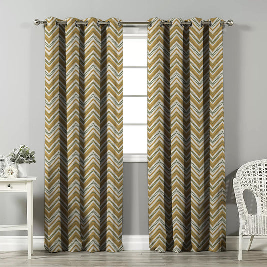 Chevron Harmony Geometric Corn Yellow Velvet Room Darkening Curtains Set Of 2 - (DS548D)