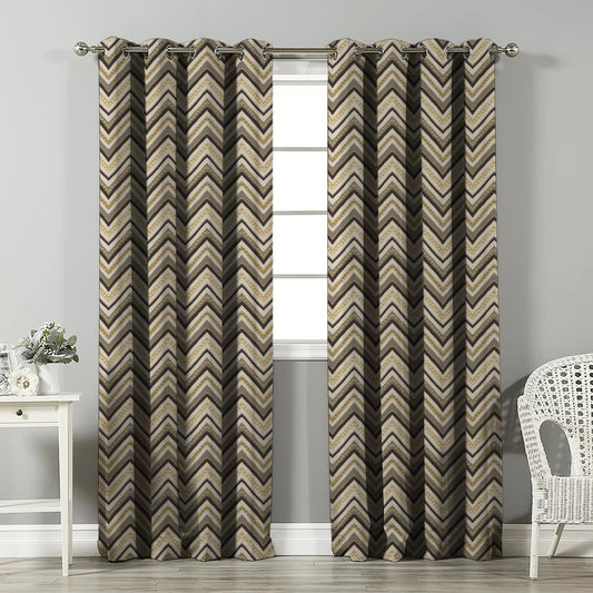 Chevron Harmony Geometric Ash Grey Velvet Room Darkening Curtains Set Of 2 - (DS548E)