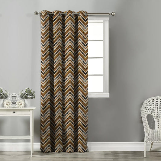 Chevron Harmony Geometric Mustard Yellow Velvet Room Darkening Curtains Set Of 1pc - (DS548F)