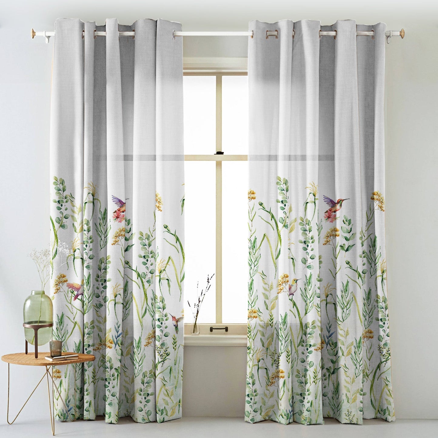 Garden Grace Floral Fresh Green Matte Finish Room Darkening Curtains Set Of 2 - (DS549)