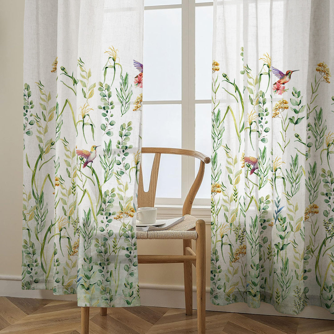 Garden Grace Floral Fresh Green Matte Finish Room Darkening Curtains Set Of 2 - (DS549)