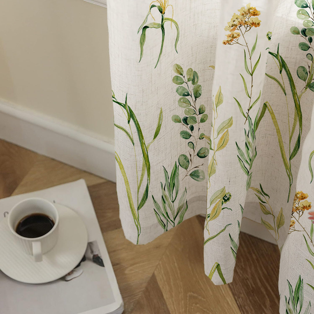 Garden Grace Floral Fresh Green Matte Finish Room Darkening Curtains Set Of 2 - (DS549)