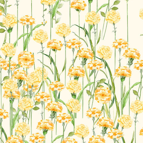 Marigold Bliss Floral Sunshine Yellow Matte Finish Room Darkening Curtains Set Of 2 - (DS551)