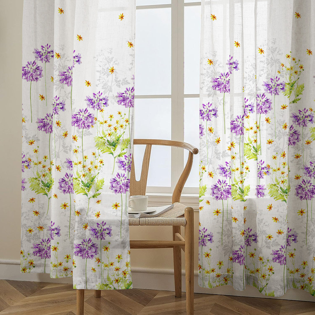 Meadow Melody Floral Lavendar Matte Finish Room Darkening Curtains Set Of 2 - (DS552)