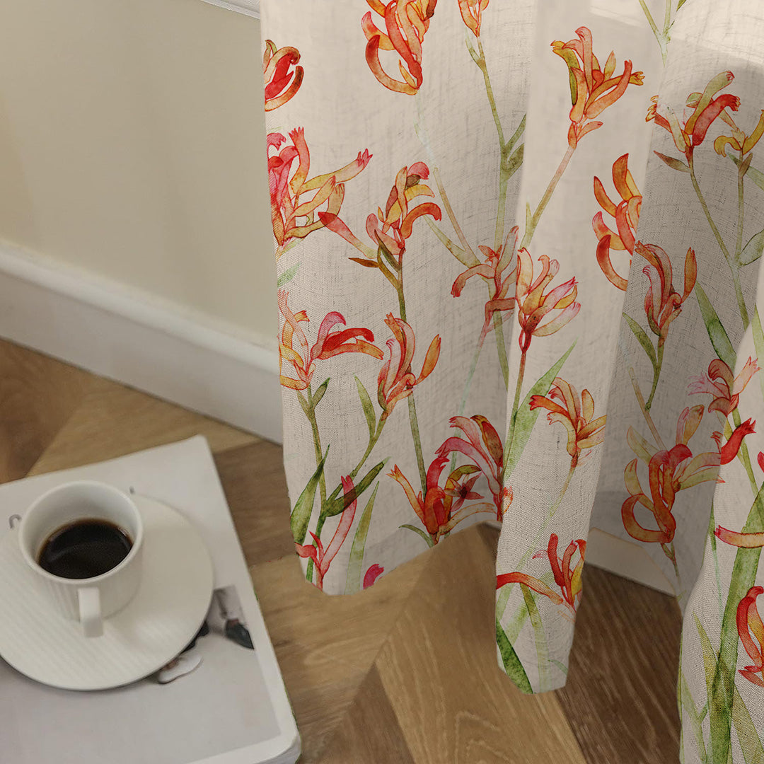 Petal Whispers Floral Tangerine Orange Matte Finish Room Darkening Curtains Set Of 2 - (DS555)