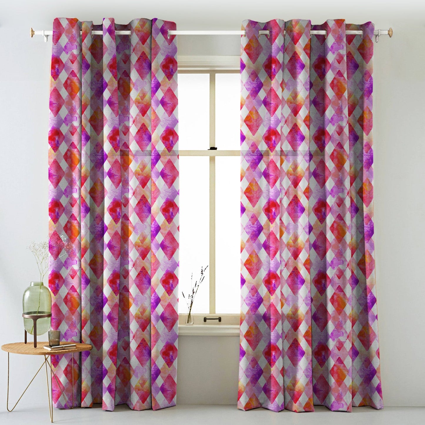 Elegent Geometric Print Matt Finish Room Darkening Curtain Set of 2 MTDS58A