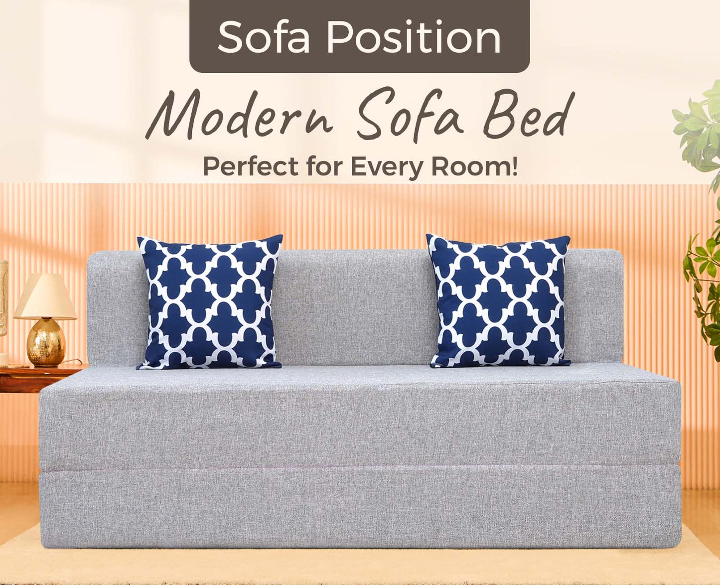 Jute Sofa Bed, Silver | 5 x 6, Three Seater | 2 Semicircle Cushions