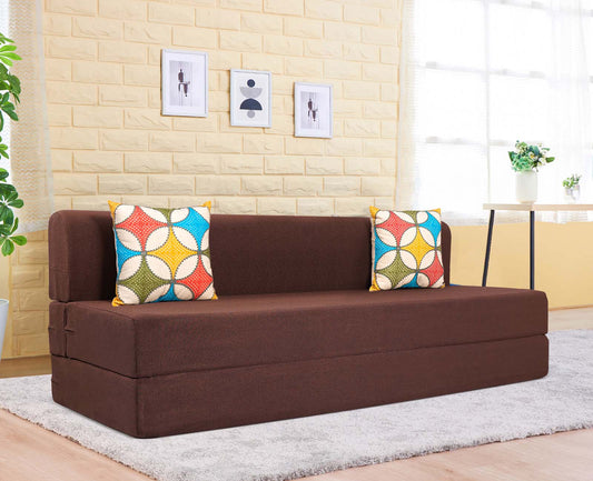 Jute Sofa Bed, Malt Brown | 5 x 6, Three Seater | 2 Jharokha Cushions