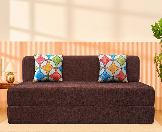 Molfino Sofa Bed, Brown | 5 x 6, Three Seater | 2 Jharoka Cushions