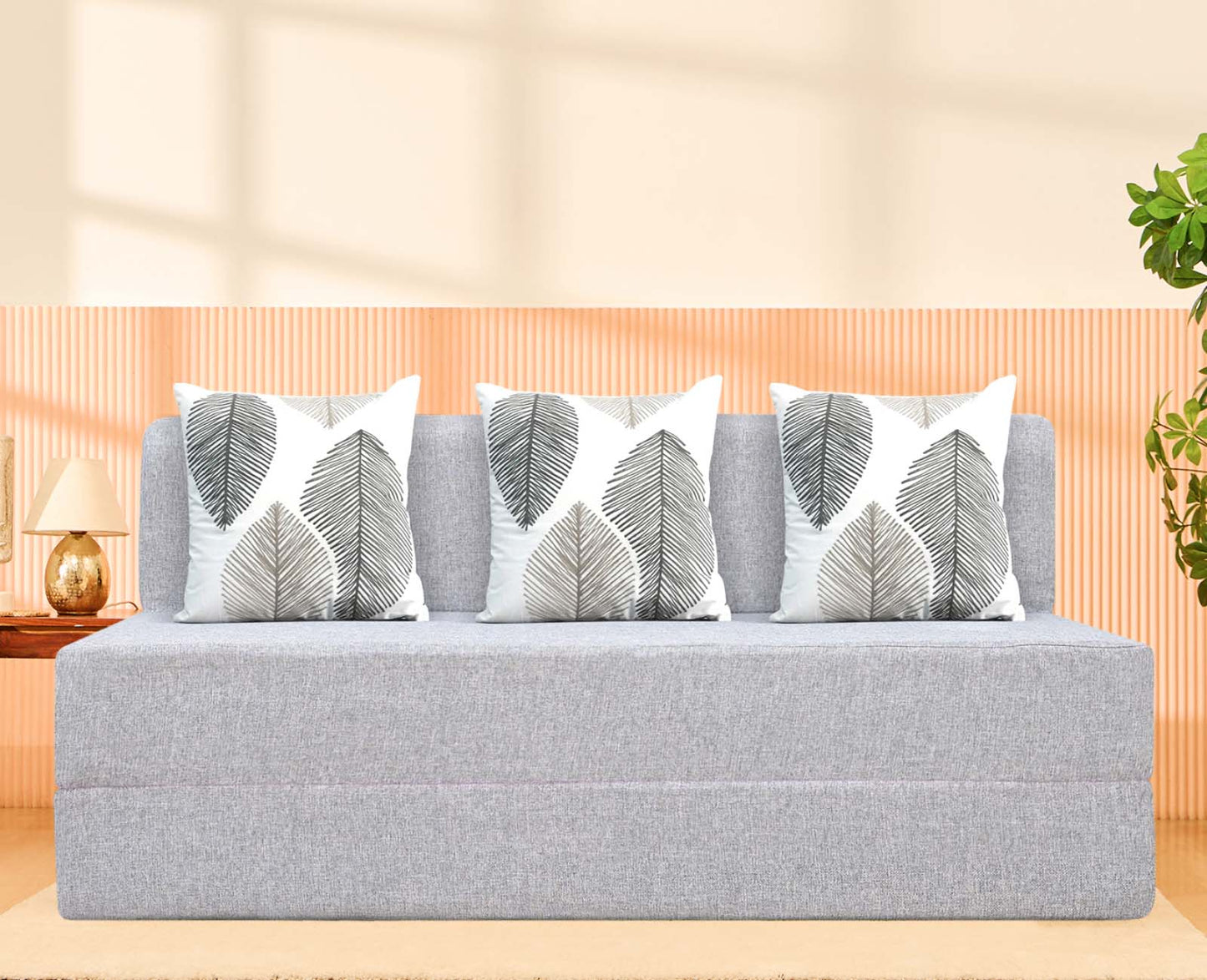 Jute Sofa Bed, Silver | 5 x 6, Three Seater | 3 ThreadBare Cushions