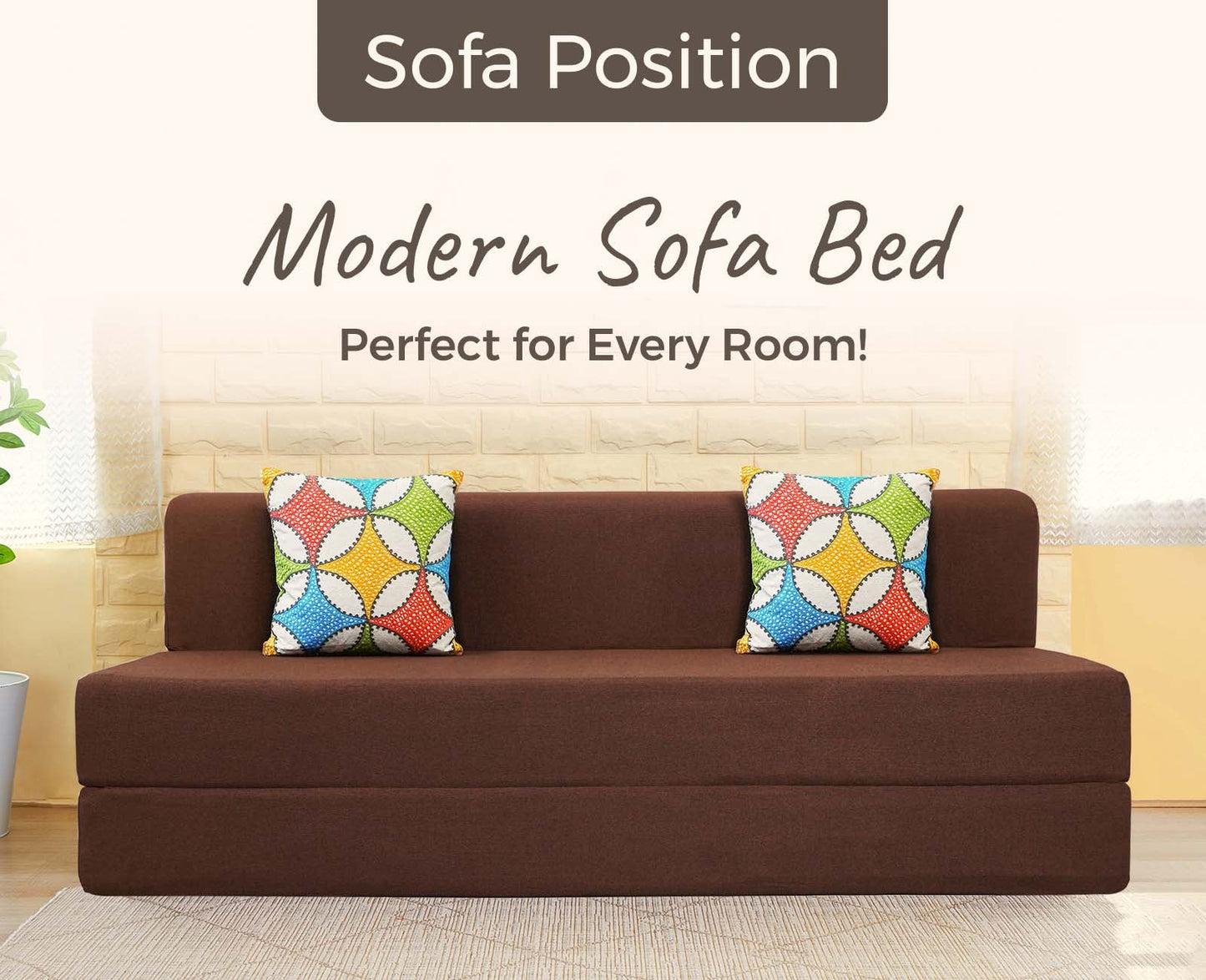 Jute Sofa Bed, Malt Brown | 5 x 6, Three Seater | 2 Jharokha Cushions