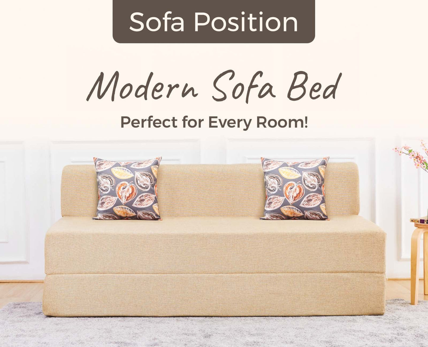 Jute Sofa Bed, Beige | 5 x 6, Three Seater | 2 Fallen Leaves Cushions